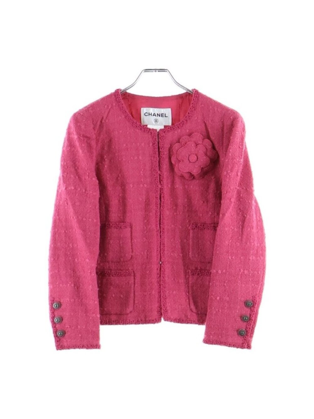 Chanel Coco Buttons Collarless Jacket Pink 38